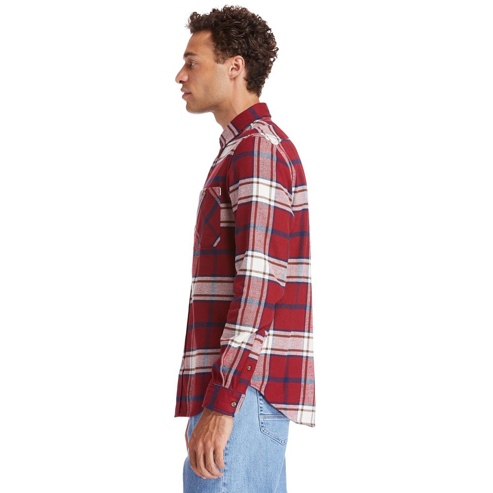 Timberland Πουκαμισα Ανδρικα Κοκκινα/Ασπρα - Back River Heavy Flannel Check - Greece 6285097-OS